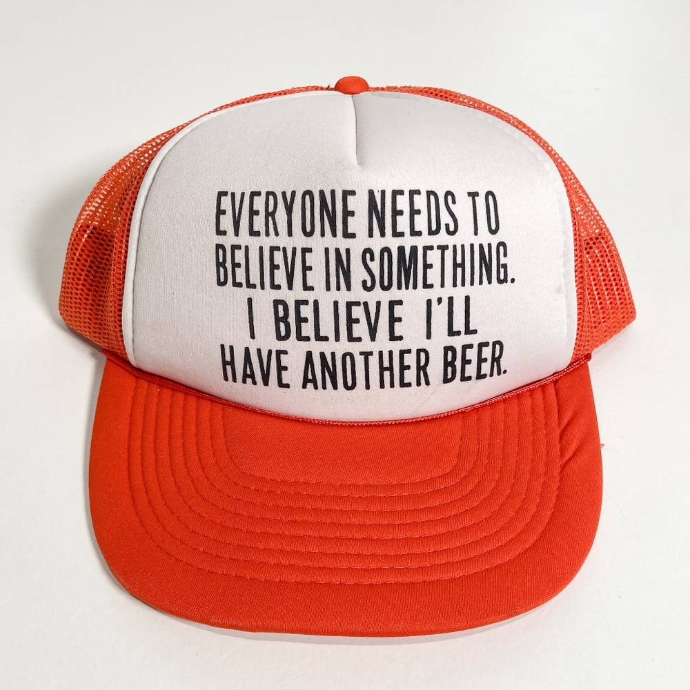 Vintage Reddish Orange Trucker Hat Mesh Snapback Beer Drinking Funny Novelty